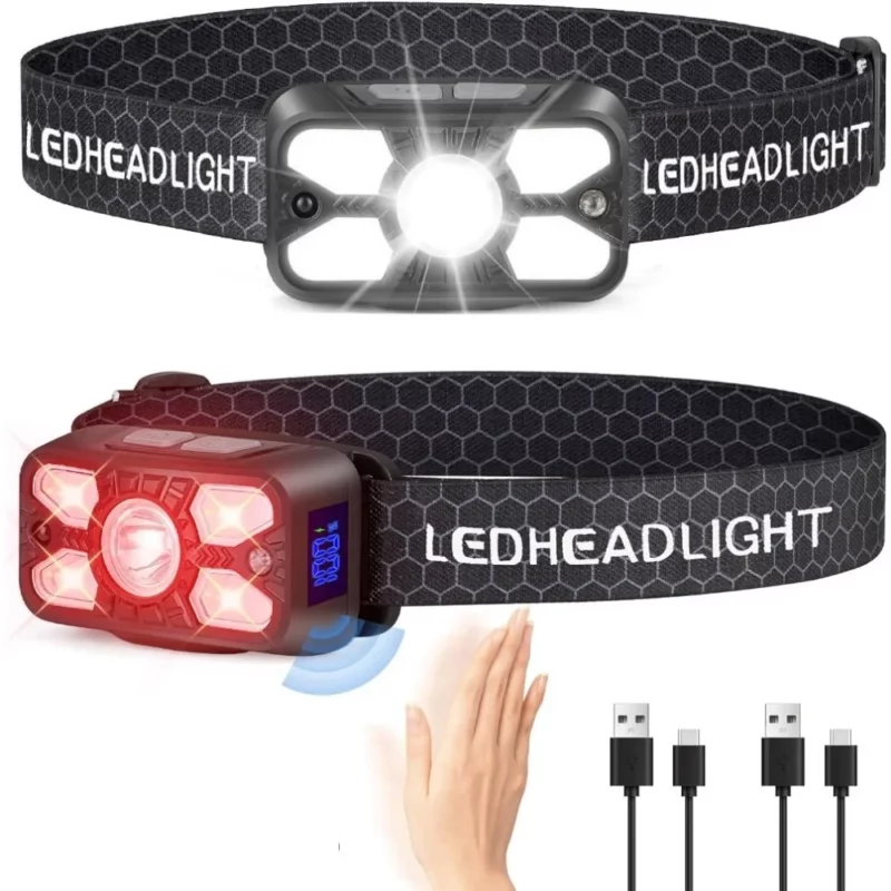 USB oplaadbare 5 led-koplamp 14 modi verstelbare bewegingssensor koplamp Running Champing Fishing Head Lamp Head zaklamp