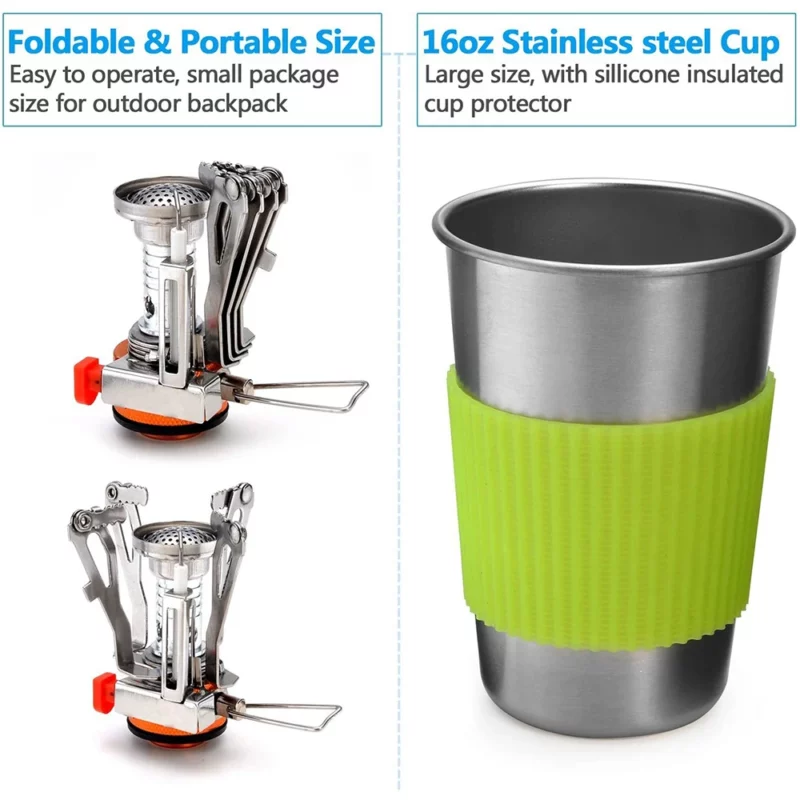 Campingpannenset met fornuis Outdoor kookset met mes Vork Lepel Outdoor Pot Reisservies Keuken Wandelen Picknick BBQ - Image 4