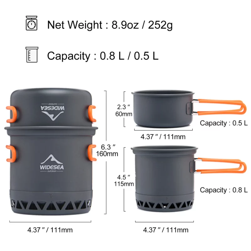 Widesea Camping 1.3L 2.3L Kookgerei Outdoor Kookset Warmte Fornuis Reizen Servies Pot Ketel Toeristische Keukengerei Apparatuur - Image 2