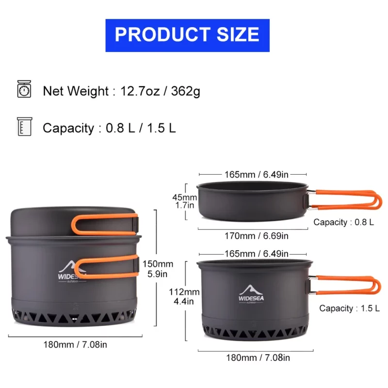 Widesea Camping 1.3L 2.3L Kookgerei Outdoor Kookset Warmte Fornuis Reizen Servies Pot Ketel Toeristische Keukengerei Apparatuur - Image 3