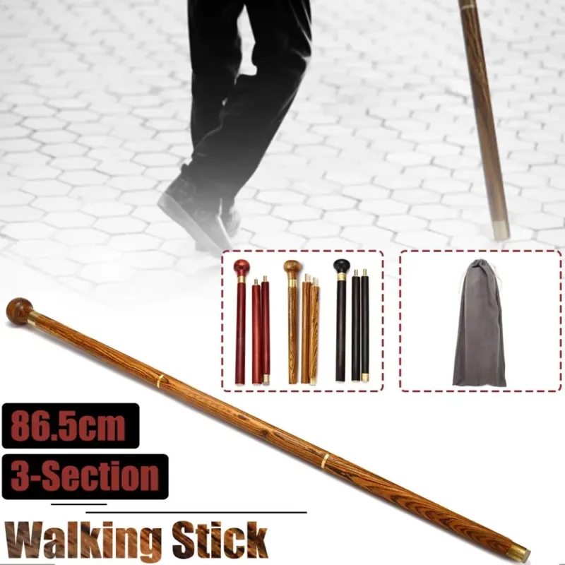 86.5Cm 3-delige Sandelhout Wandelstok Crosier Kruk Rietpersoneel Handvat Wandelstok Ashplant Met Tas Voor Oudere Man - Image 4