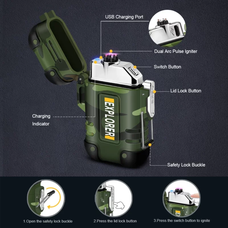 Waterdichte USB-oplaadbare elektrische aansteker Dual Arc-aansteker Vlamloze plasma-aansteker Outdoor Wandelen Camping Roken Accessoires - Image 5