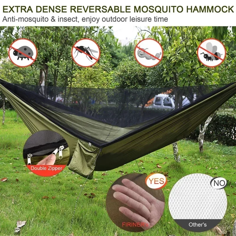 Camping Hangmat Met Regenvlieg Zeildoek En Klamboe Tent Boomriemen Draagbare Enkele Dubbele Nylon Parachute Hangmat Voor Reizen - Image 6