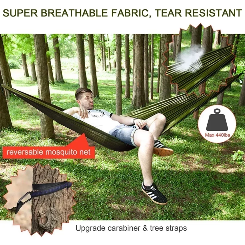 Camping Hangmat Met Regenvlieg Zeildoek En Klamboe Tent Boomriemen Draagbare Enkele Dubbele Nylon Parachute Hangmat Voor Reizen - Image 5