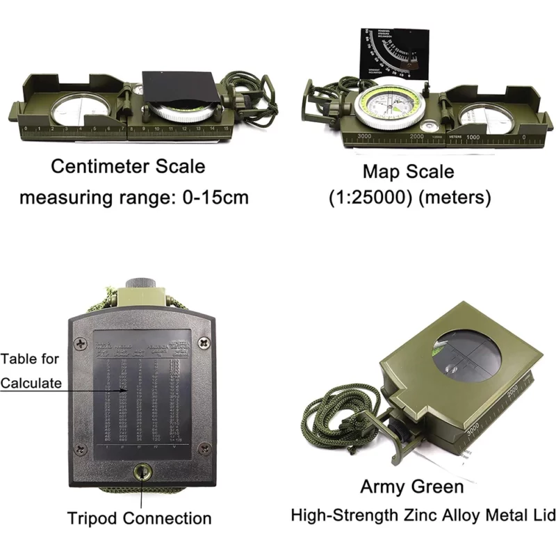 Multifunctioneel hoge precisie outdoor survival militair kompas kamperen waterdicht metaal met fluorescerend geologisch kompas - Image 5