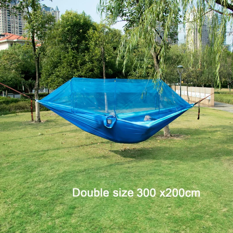 Enkele En Dubbele Grootte Nylon Stof Draagbare Reis Outdoor Camping Hangende Slaaphangmat Met Klamboe - Image 2