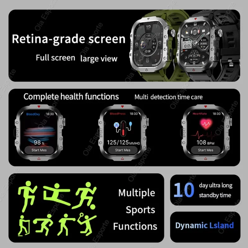 Nieuw Voor Huawei Xiaomi Militaire GPS Smart Horloge Mannen Zaklamp Kompas Waterdichte Outdoor Sport Tracker Bluetooth Oproep Smartwatch - Image 2