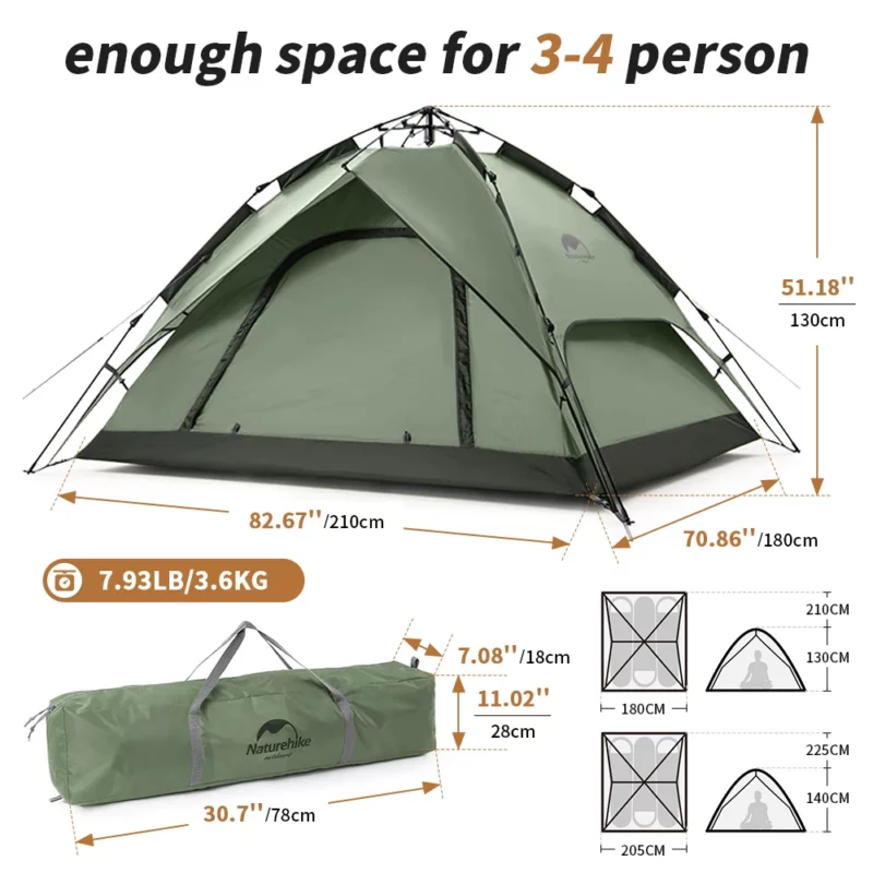 Naturehike Camping Automatische Tent One Touch Waterdicht Dak Tenten Dubbele Deur 3 Persoons Tent Outdoor Strand Vis Shelter Tent - Image 5