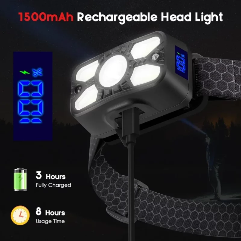 USB oplaadbare 5 led-koplamp 14 modi verstelbare bewegingssensor koplamp Running Champing Fishing Head Lamp Head zaklamp - Image 2