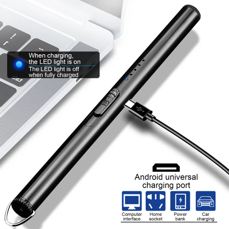 USB elektrische oplaadbare lange keukenaansteker voor kookplaat winddichte LED plasma boog vlamloze kaars ongebruikelijke aansteker cadeau - Image 4