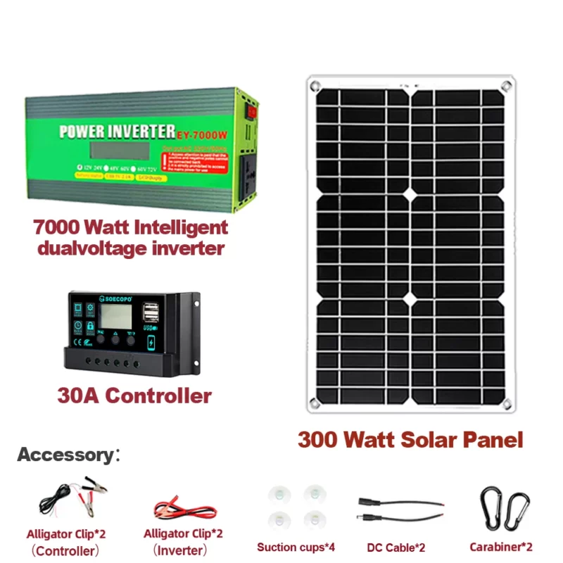 7000 W zonne-energiesysteem met paneel en dubbele spanningsomvormer voor duurzame voeding voor thuis, buiten en gebruik in noodgevallen - Image 2
