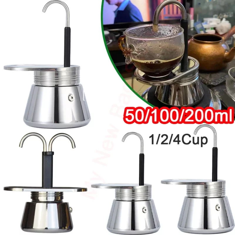 Moka Pot Enkele/Dubbele Buis 304 Roestvrijstalen Koffiepot Italiaanse Koffiepot Espresso Mini Handgiet Koffiepot Keuken Tool