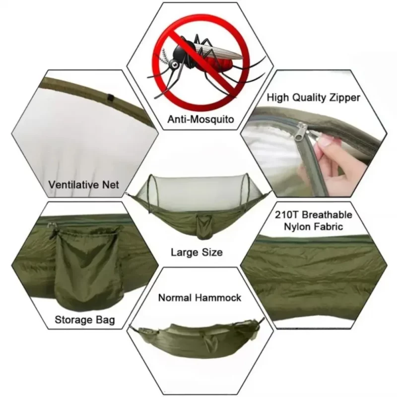 Outdoor Camping Hangmat Met Klamboe Lichtgewicht Hangmatten Hoge Sterkte Parachute Stof Opknoping Bed Netto 250x120cm - Image 2