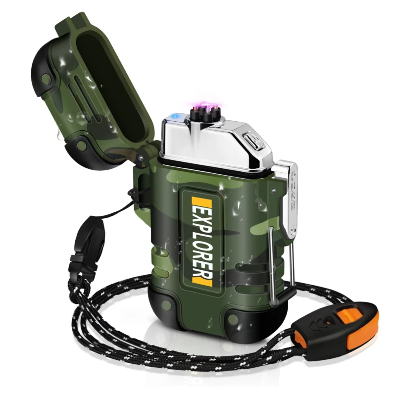 Waterdichte USB-oplaadbare elektrische aansteker Dual Arc-aansteker Vlamloze plasma-aansteker Outdoor Wandelen Camping Roken Accessoires