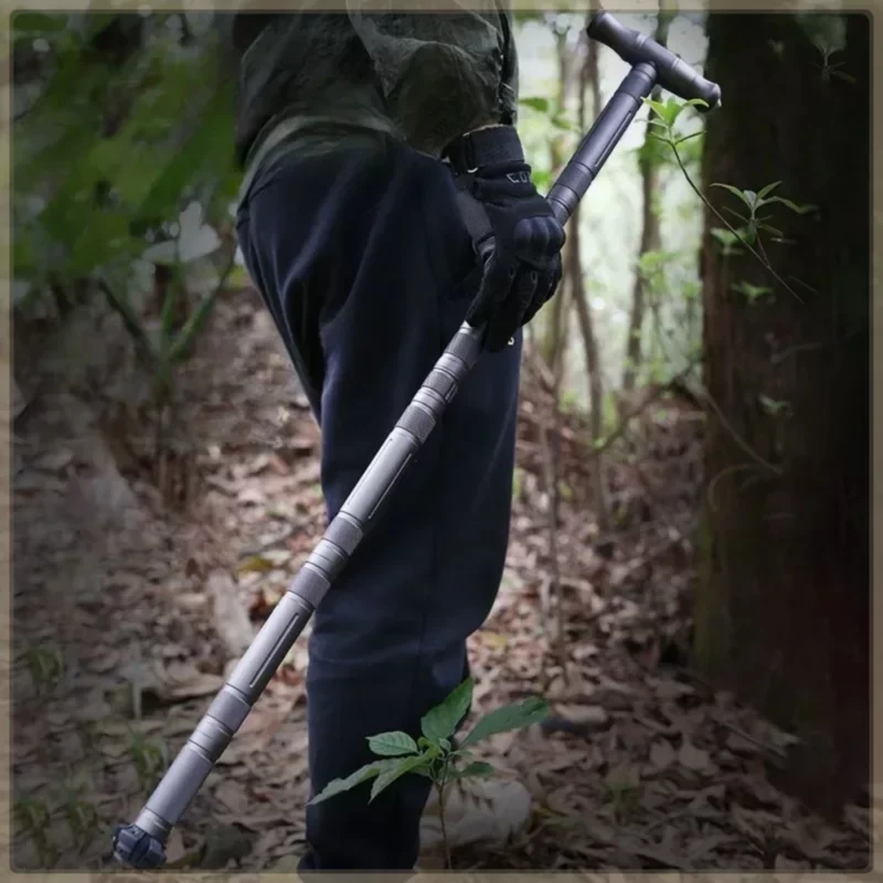 NIEUW Multifunctionele Alpenstock T-type Zelfverdedigingsstok Afneembare wandelstokken Draagbaar Opvouwbaar Outdoor Camping Wolfraamstaal