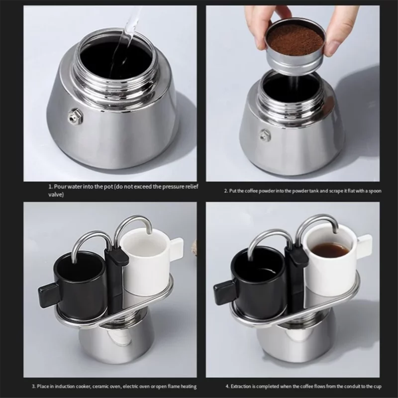 Moka Pot Dubbele Kop Roestvrijstalen Mokka Koffiepot Italiaanse DIY Conduit Koffiezetapparaat Moka Koffiezetapparaat Keukengereedschap - Image 2