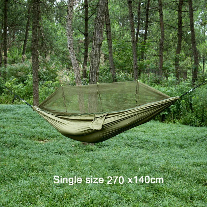 Enkele En Dubbele Grootte Nylon Stof Draagbare Reis Outdoor Camping Hangende Slaaphangmat Met Klamboe - Image 5