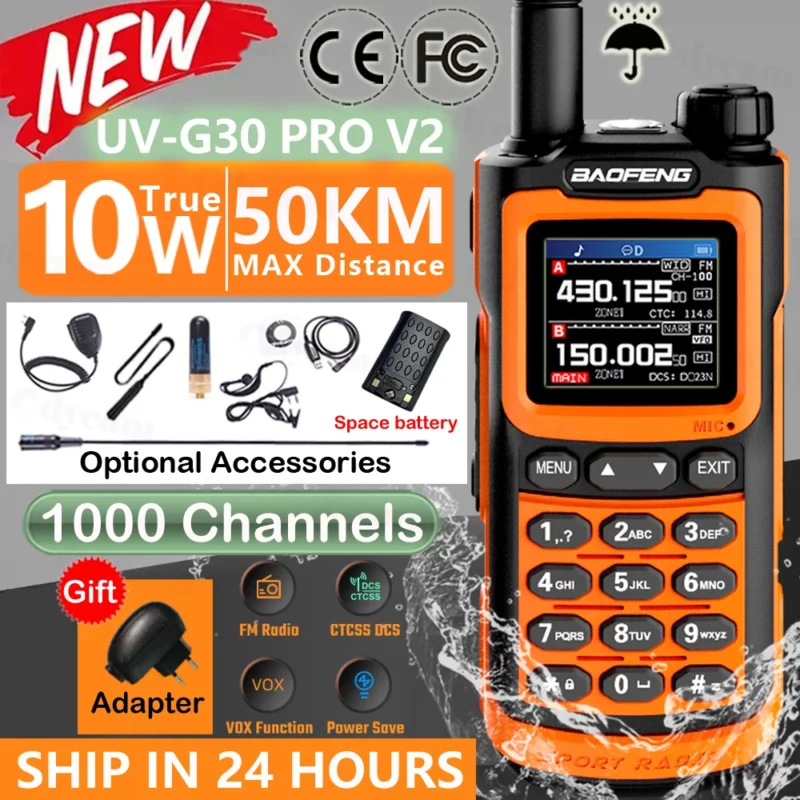 2025 Baofeng UV-G30 Pro Walkie Talkie Lange afstand Draagbare 1000-kanaals Ham FM-radio's UHF VHF USB-C Opladen 2-weg radio Waterdicht